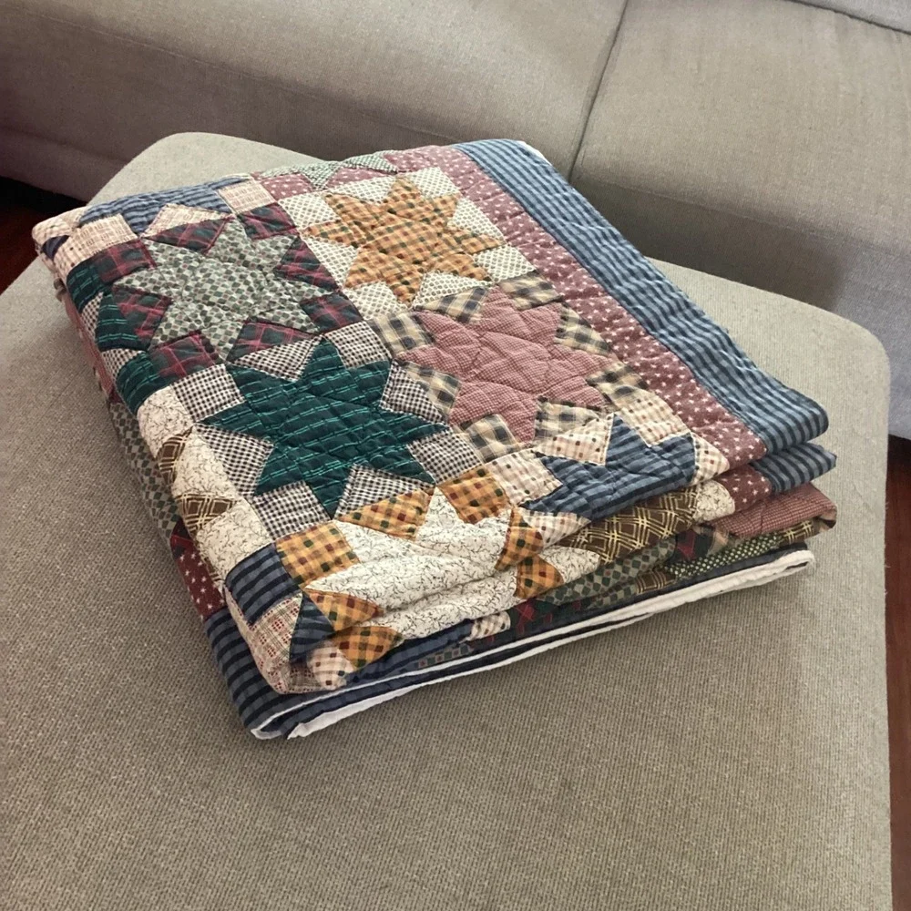Vintage Handmade Patchwork Star Quilt Multi Color Rustic Full/Queen 86